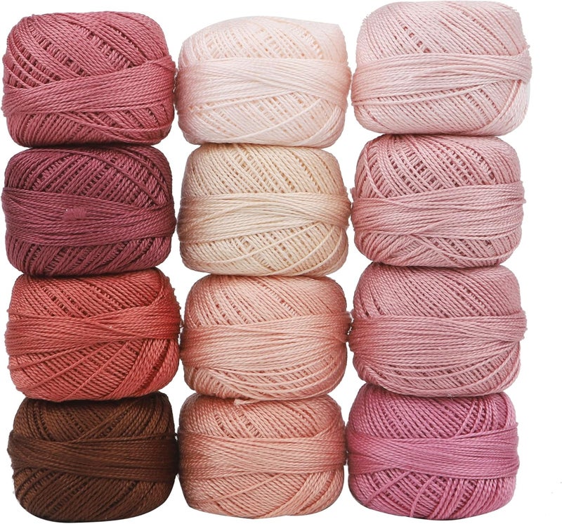 AMOHilos Size 8 Double Mercerized Egyptian Long Staple Cotton Pearl Thread 12 Gradient Colors per Box 5 Grams Ball Rainbow Color Embroidery Thread for Crochet Cross Stitch Hand Embroidery (12C) - Image 1